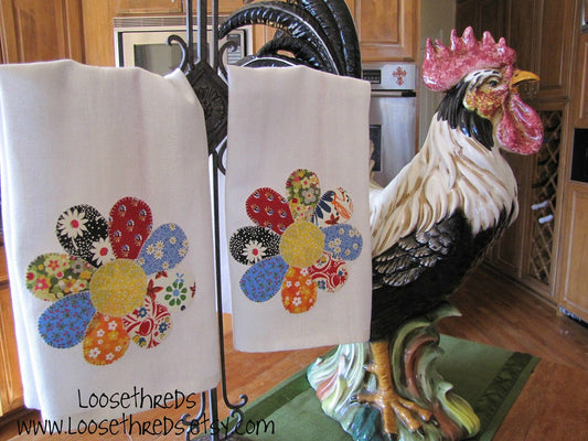 Farmhouse Flower Kitchen Towel Set – Handmade Patchwork Floral Tea Towels – Cottage Kitchen Decor – Set of 2