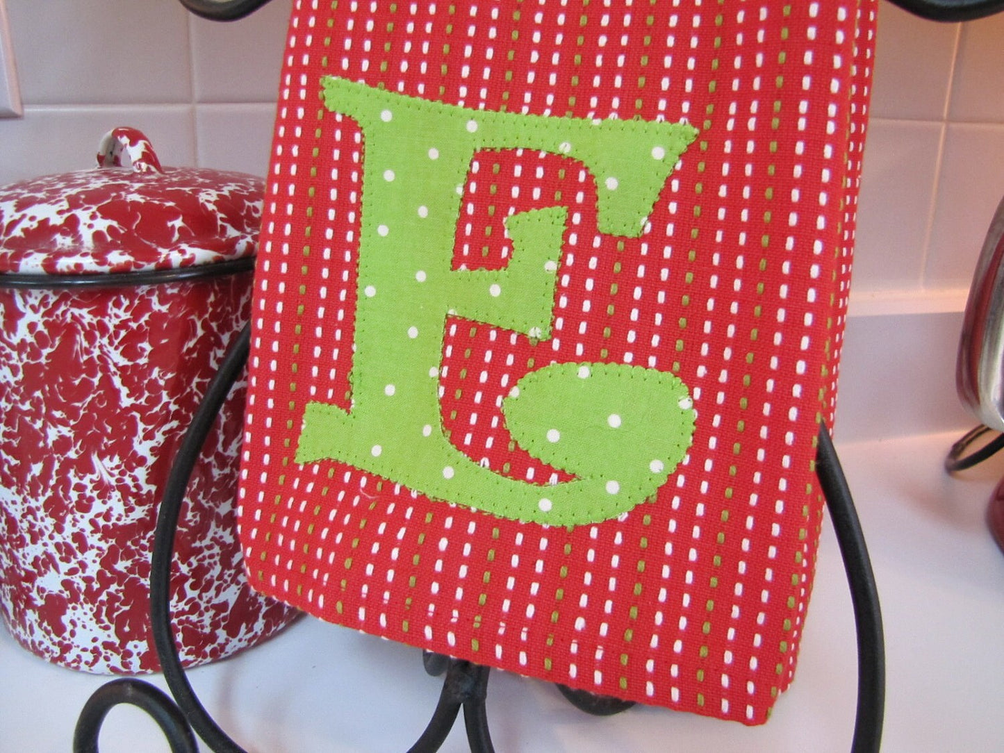 Custom Monogram Kitchen Towel – Personalized Farmhouse Tea Towel – Handmade Appliqué Initial Towel – Housewarming Gift