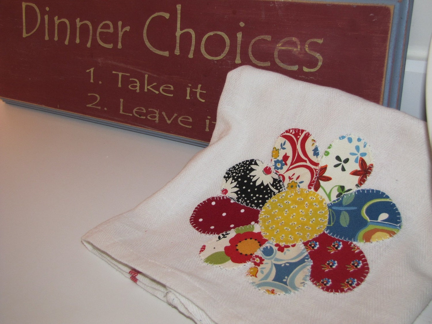 Farmhouse Flower Kitchen Towel Set – Handmade Patchwork Floral Tea Towels – Cottage Kitchen Decor – Set of 2