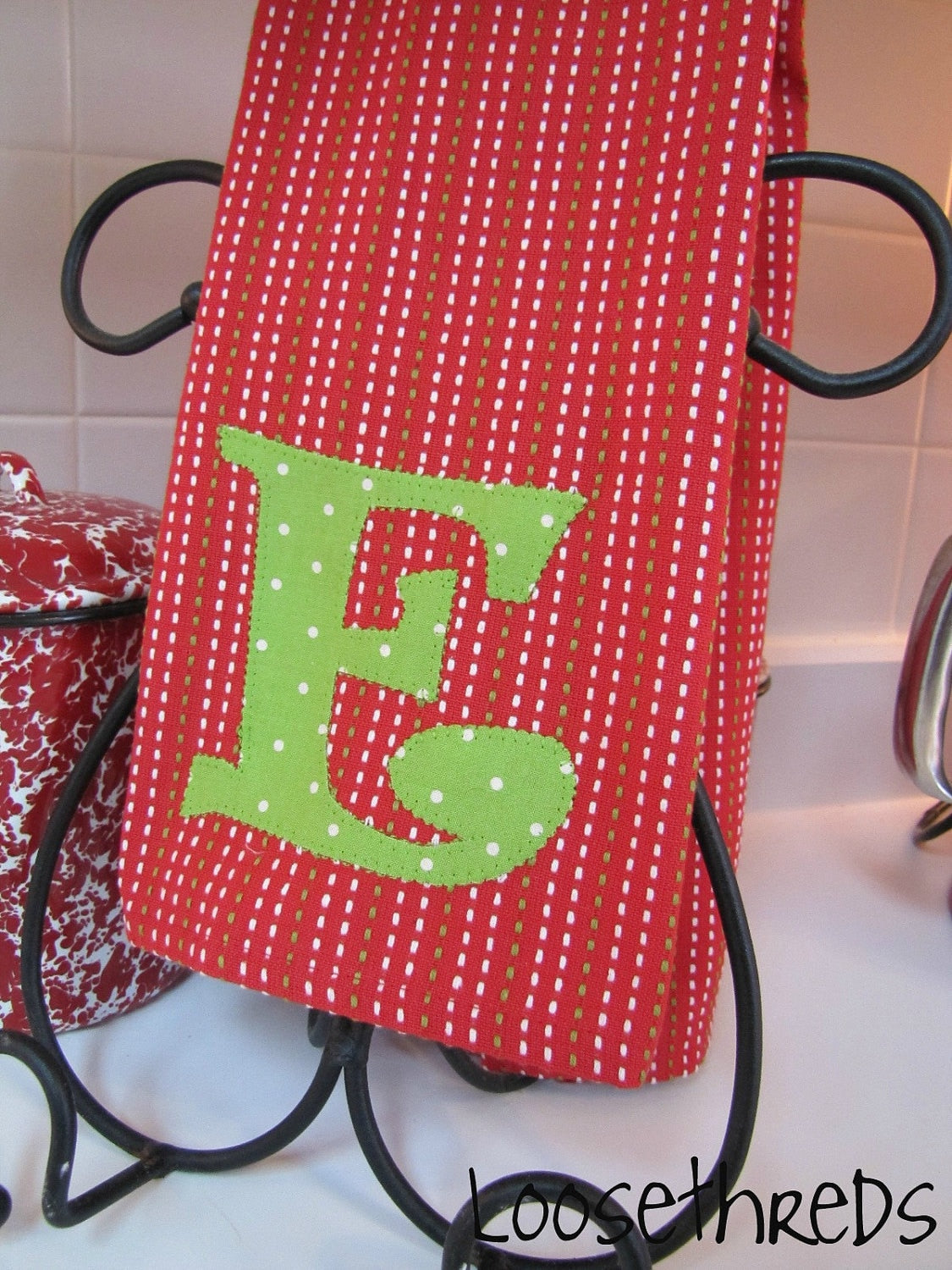 Custom Monogram Kitchen Towel – Personalized Farmhouse Tea Towel – Handmade Appliqué Initial Towel – Housewarming Gift